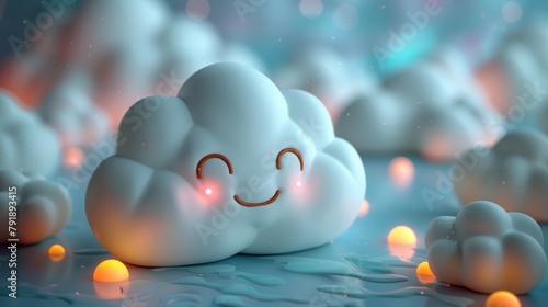 white cloud with a smiley face in the form of eyes and mouth photo