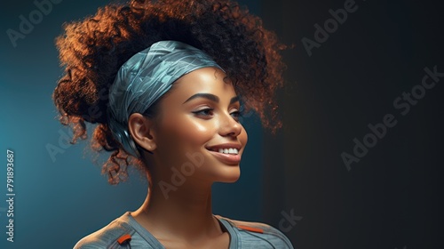 Radiant Young Woman with Headphones and Stylish Bandana