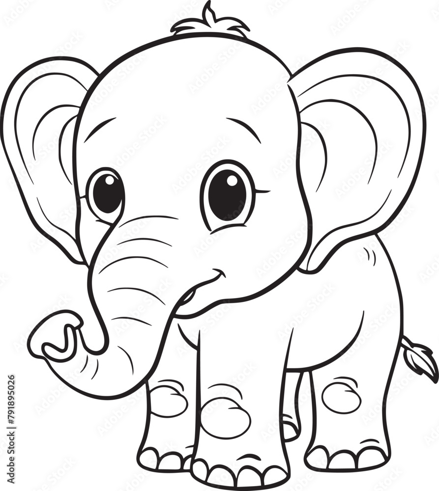 coloring Page Of Cartoon Baby Elephant Vector Illustration for Coloring Book, Hand drawn vector