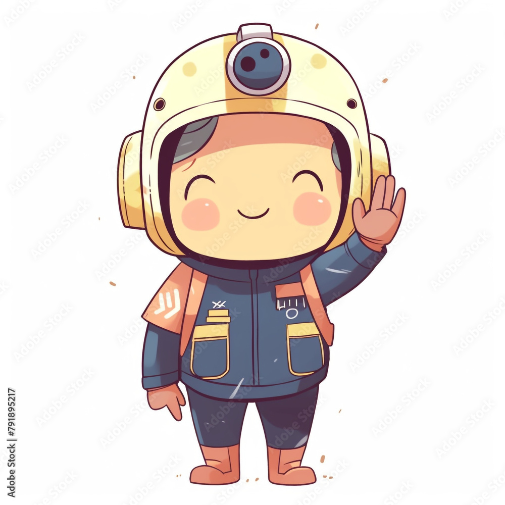 a guy wearing an overall and a security helmet, he's very happy and saying hi, character, illustration, kawaii сreated with Generative Ai a guy wearing an overall and a security helmet, he's very happy and saying hi, character, illustration, kawaii сreated with Generative Ai