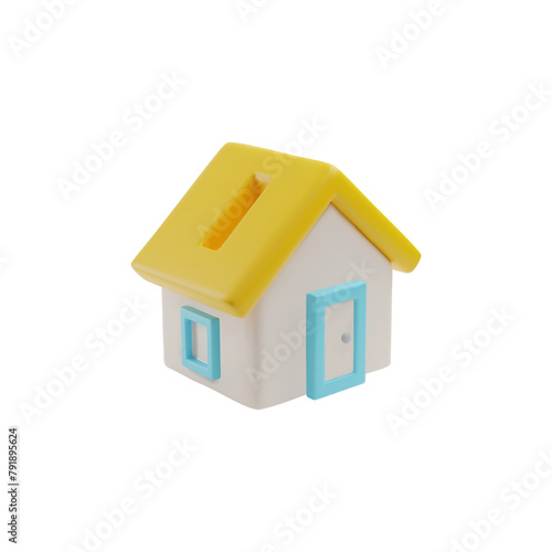 Small house with yellow roof 3d vector illustration