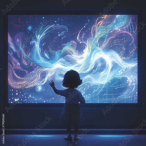 A young girl's wonderous journey through a vibrant touch-responsive universe. photo
