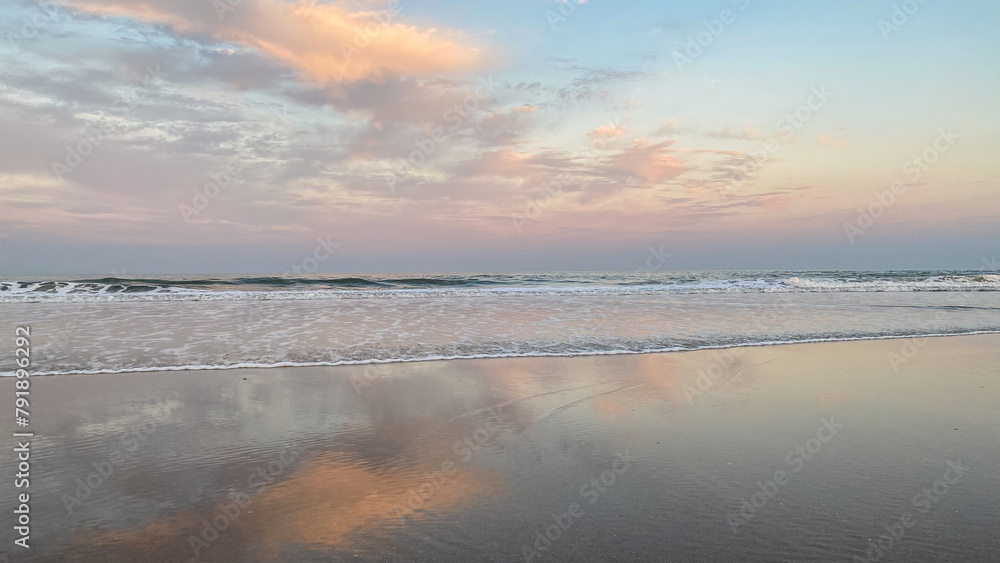 Amelia Island Beach at Sunset with Pink Clouds