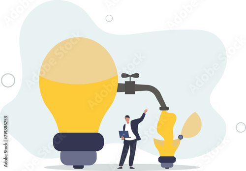 learning new skills concept, business people transfer idea to new lightbulb.flat vector illustration.