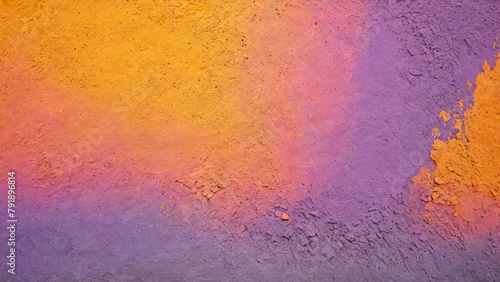 Yellow, orange, purple, pink are the colors of the abstract background for the design. The color gradient. Painted concrete plastered wall. Bright tones. Copy space.