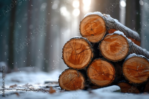 A stack of firewood in the snow.