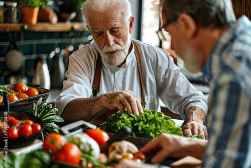 In a heartwarming scene  a senior man engages with a nutritionist in a close-up shot emphasizing their hands  focusing on the exchange of personalized nutrition advice