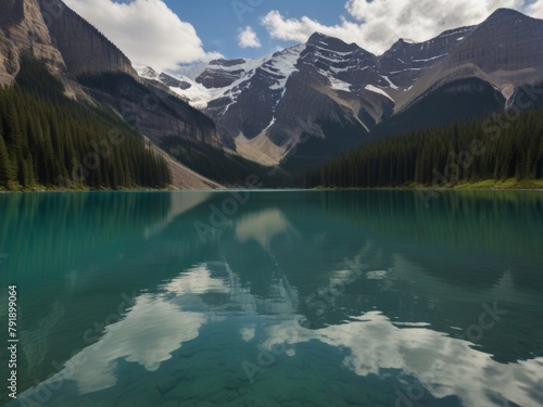 Lake Louise Beauty: Emerald Waters Reflect Glaciated Peaks, Canadian Rockies Gem photo