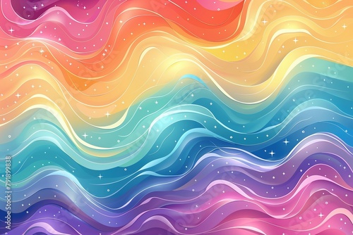 Vibrant, flowing waves and sparkling stars form a seamless retro background pattern.