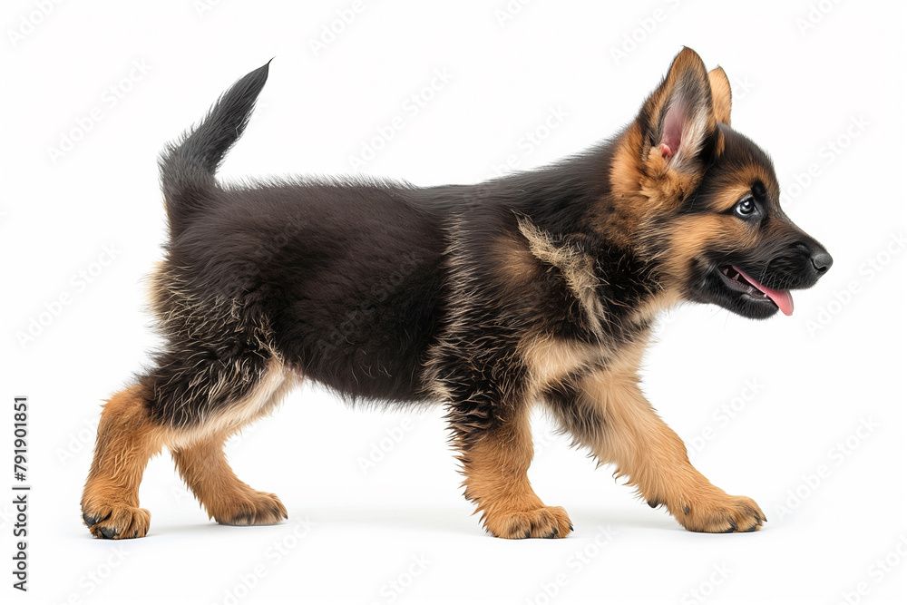 Happy German Shepherd puppy, isolated on white background