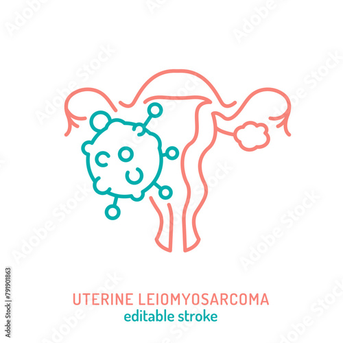 Malignant uterine tumor outline icon. Abnormal growth of cells in smooth muscles