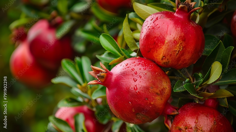 Bunch of pomegranate fruit on tree Bunch of pomegranate fruit on tree