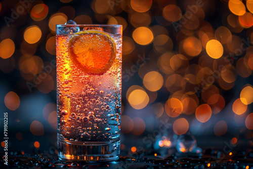 Soda with orange slice, perfect for refreshment ads. Trendy Mexican food. photo