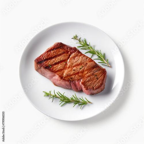 white plate with delicious cooked steak meat сreated with Generative Ai