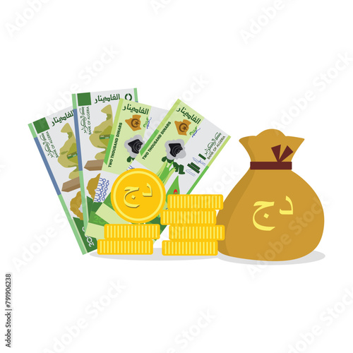 Vector Currency and bank of Algeria Note, coin or bag Algeria Currency or bank illustration, Algeria Currency or bank picture or  Algeria Currency or bank image