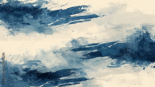 Blue and white paint streaks on white background