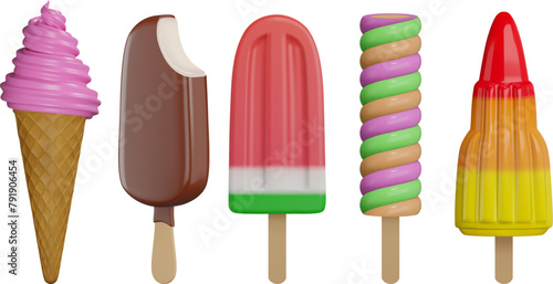 set of isolated ice cream and ice lolly. collection of ice creams realistic illustration.