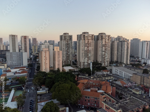 Incredible sunset in the city of São Paulo, a megalopolis with an aerial image above the Tietê River. #791906679
