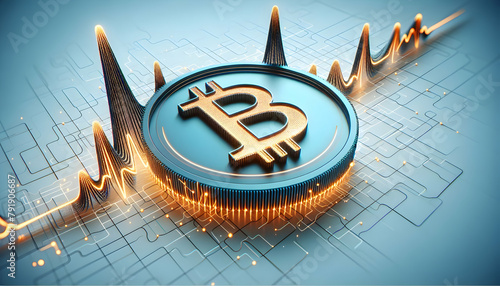 Bitcoin Economy in Motion: 3D Icon Halving Pulse on Abstract Background Wallpaper - Stock Photo
