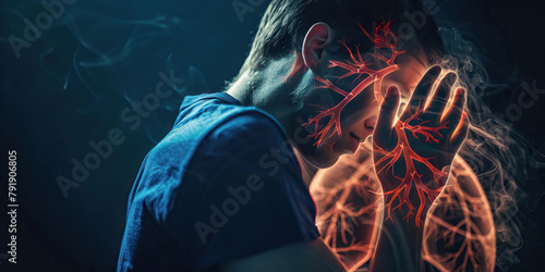 Pulmonary Hypertension: The Shortness of Breath and Fatigue - Picture a person with highlighted lungs showing high blood pressure, experiencing shortness of breath and fatigue