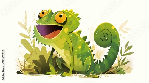 The chameleon cartoon appears rather mischievous in this cartoon illustration photo