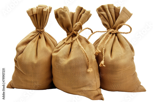 Open Burlap Sack With Spilled Coins Isolated