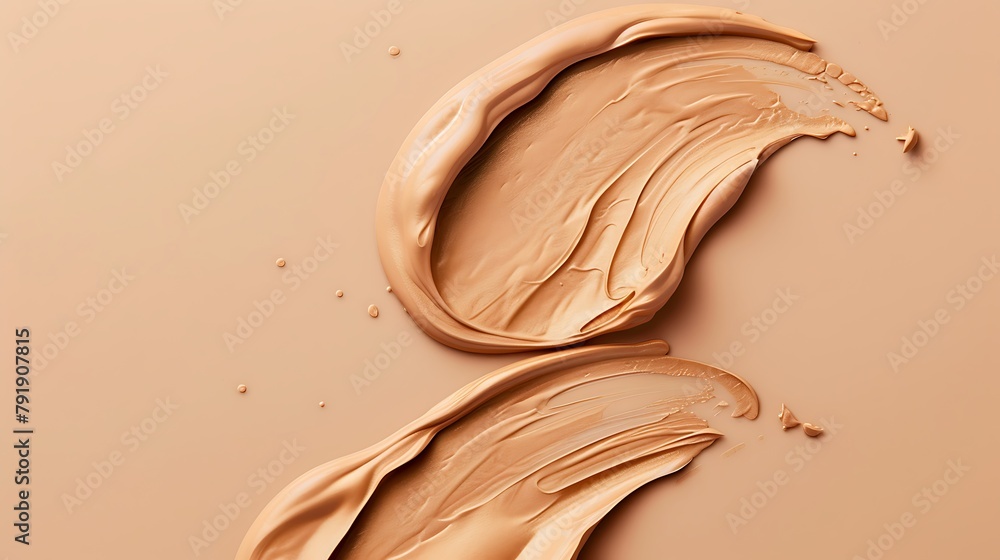 Cosmetic swatch of foundation cream on a pastel beige background Cosmetic swatch of foundation cream on a pastel beige background