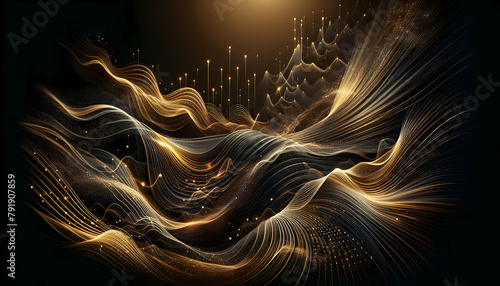 Auric Waves: Sophisticated Gold and Black Backdrop for Financial Trading Platforms - Abstract Wallpaper Photo photo