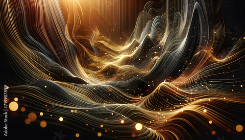 Opulent Auric Waves: Dynamic Gold and Black Abstract Backdrop for High-End Financial Trading Platforms. photo