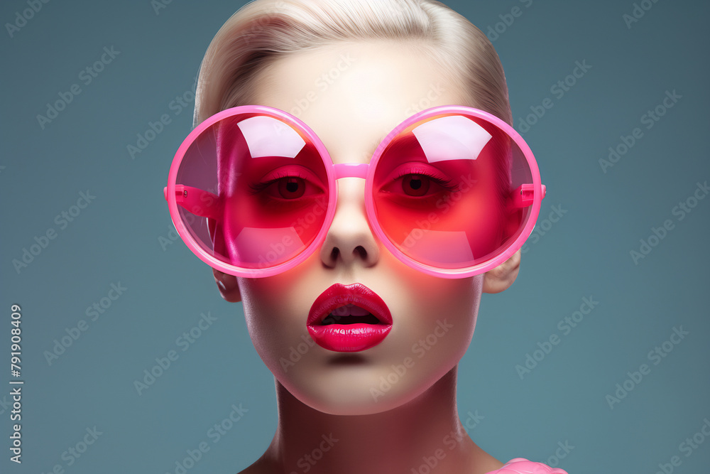 Fashion Model with Pink Curly Wig and Oversized Sunglasses Fashion Model with Pink Curly Wig and Oversized Sunglasses