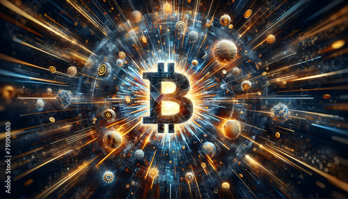 Blockchain Burst: Abstract Representation of Bitcoin's Explosive Potential Post-Halving photo