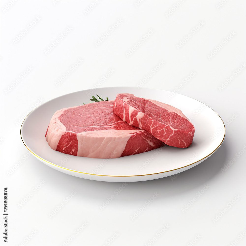 white plate with raw meat сreated with Generative Ai
