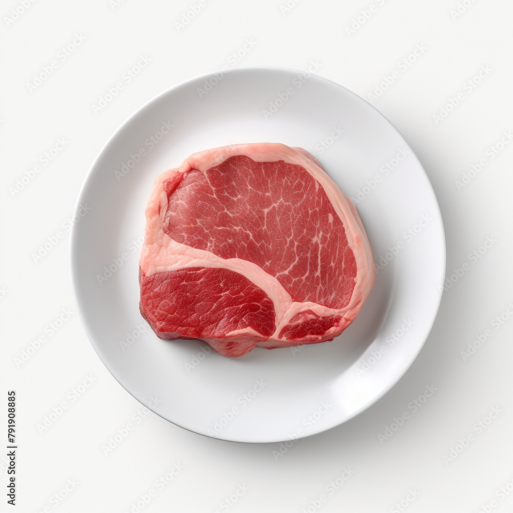 white plate with raw meat сreated with Generative Ai white plate with raw meat сreated with Generative Ai