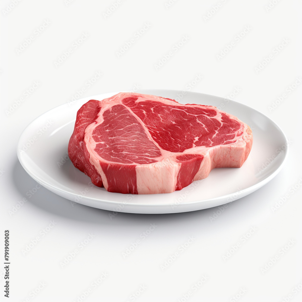 white plate with raw meat сreated with Generative Ai white plate with raw meat сreated with Generative Ai