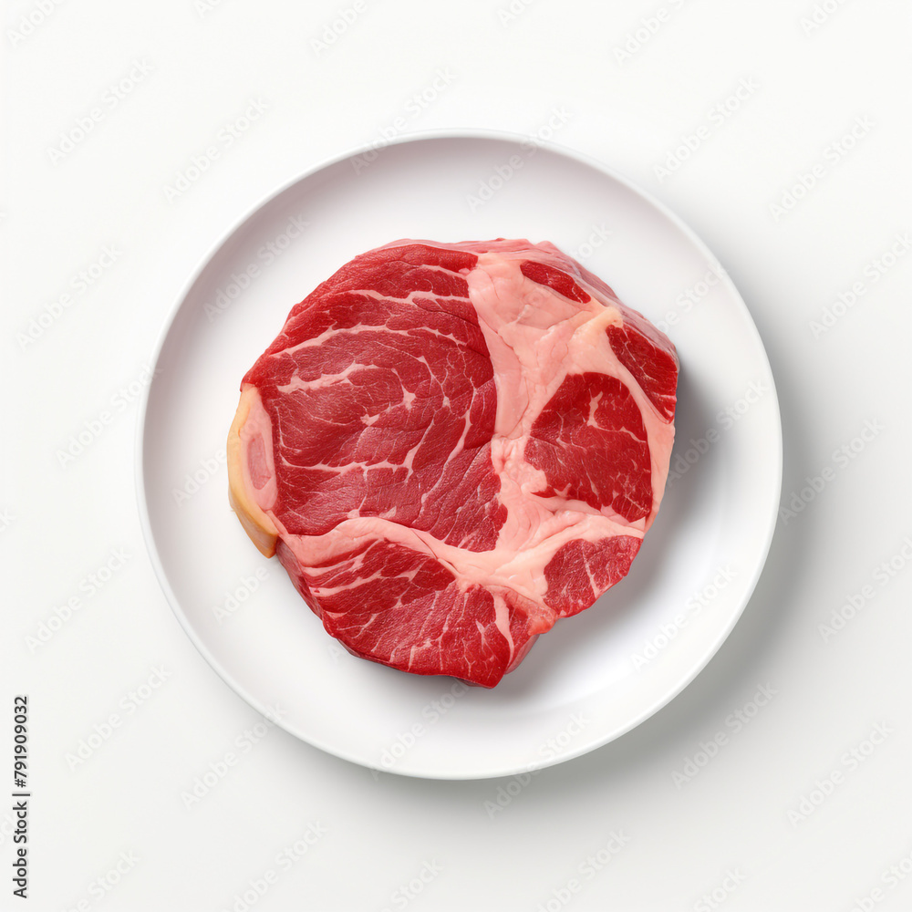 white plate with raw meat сreated with Generative Ai white plate with raw meat сreated with Generative Ai