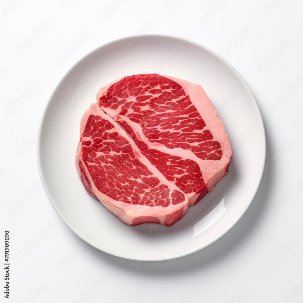 white plate with raw meat сreated with Generative Ai white plate with raw meat сreated with Generative Ai