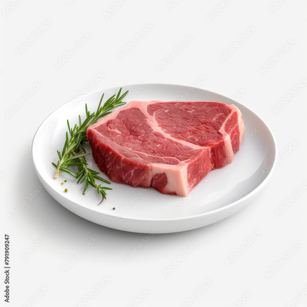 white plate with raw meat сreated with Generative Ai