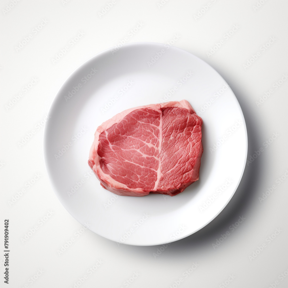 white plate with raw meat сreated with Generative Ai white plate with raw meat сreated with Generative Ai