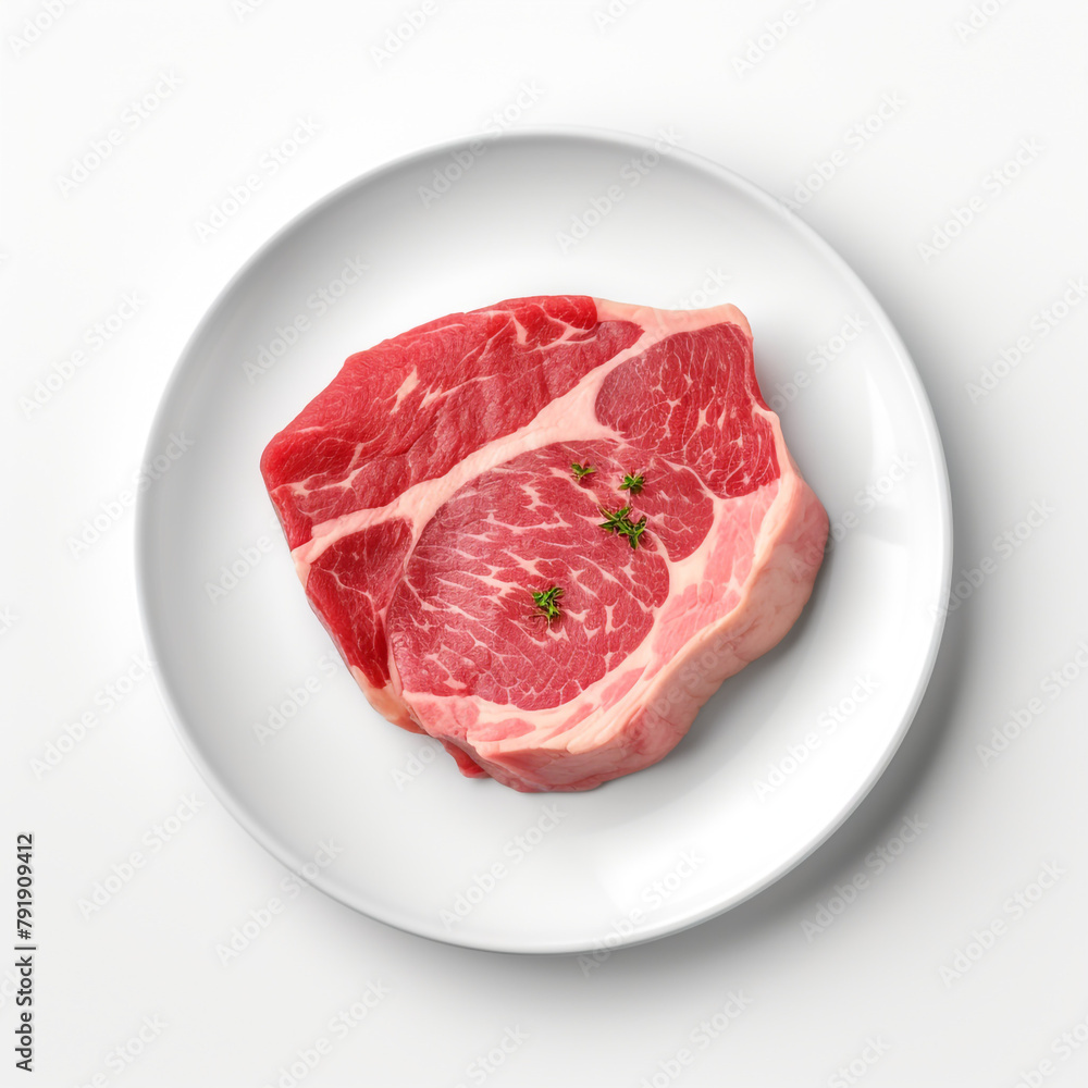 white plate with raw meat сreated with Generative Ai white plate with raw meat сreated with Generative Ai