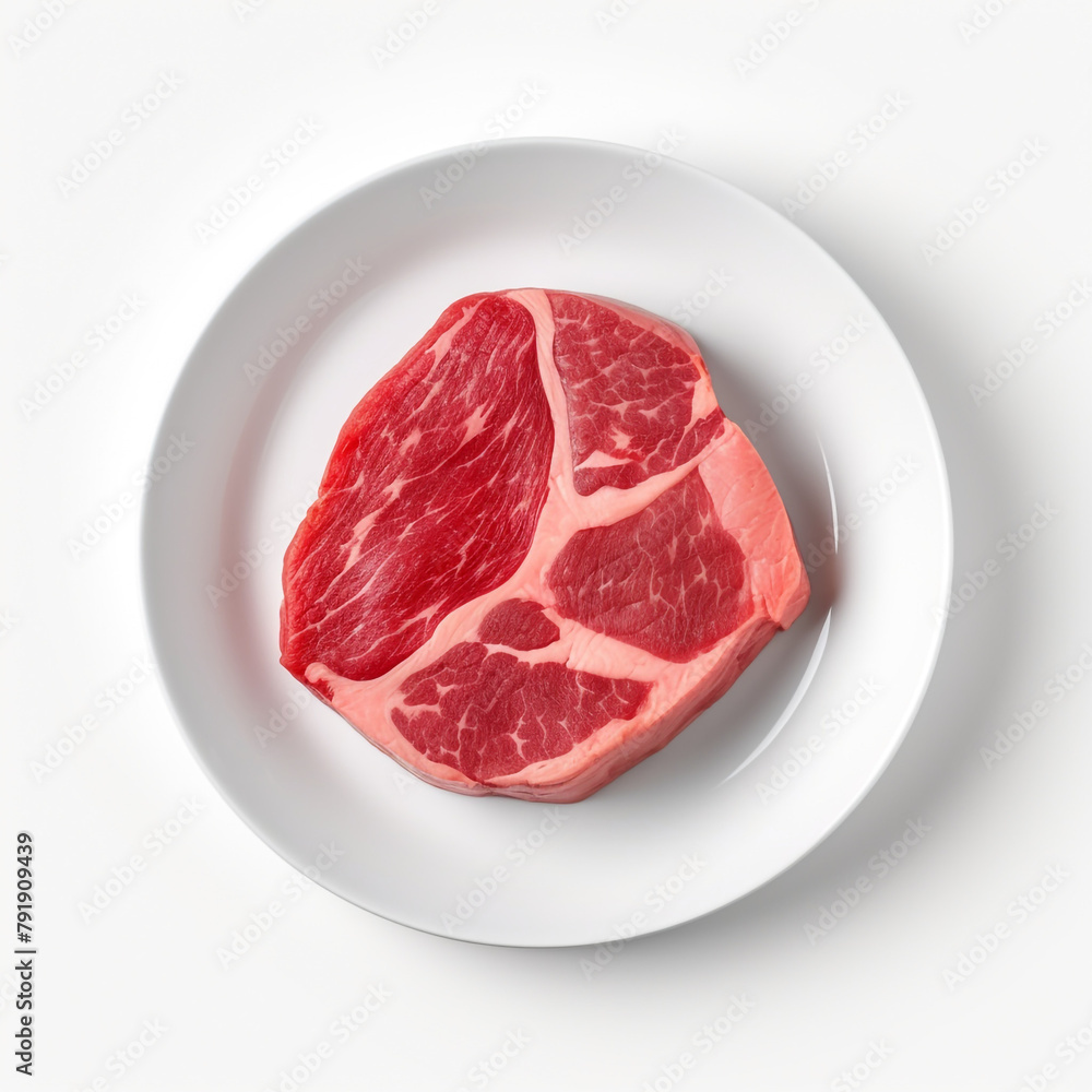 white plate with raw meat сreated with Generative Ai white plate with raw meat сreated with Generative Ai