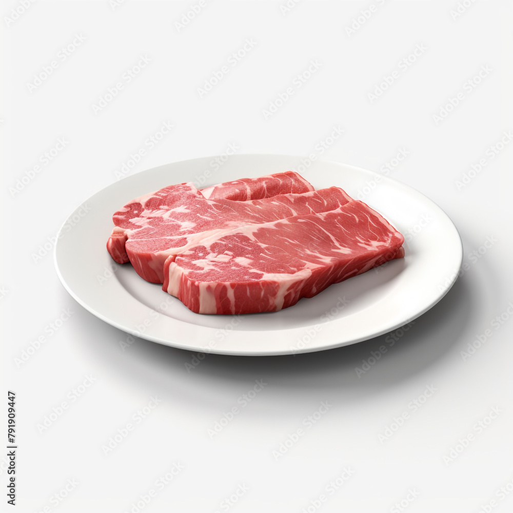 white plate with raw meat сreated with Generative Ai white plate with raw meat сreated with Generative Ai