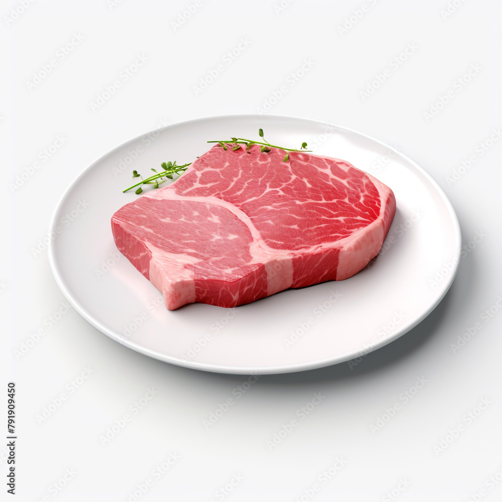 white plate with raw meat сreated with Generative Ai white plate with raw meat сreated with Generative Ai