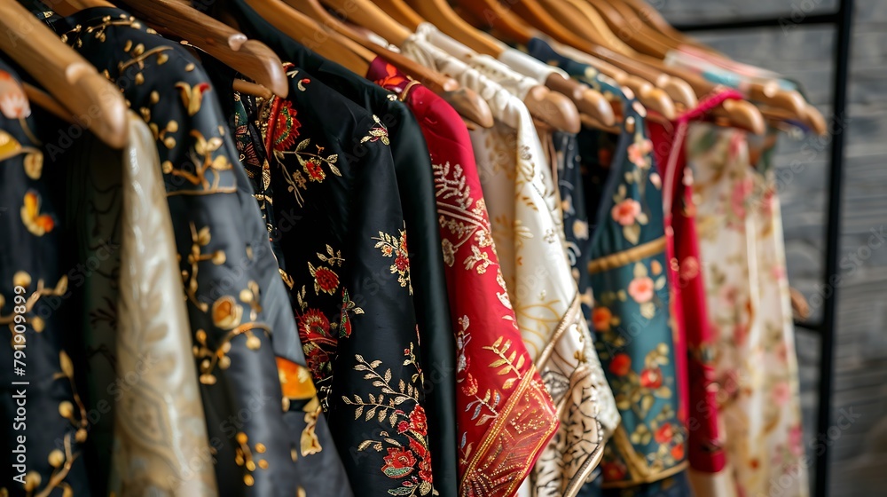 Display of elegant silk clothes on rack Display of elegant silk clothes on rack