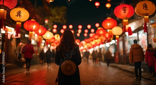 Woman in chinatown. Chinatown tourism. photo