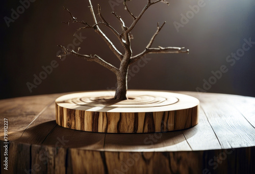 'shadows brown background presentation cut podium products saw life Still Wooden abstract tree poduim terracotta dais round display stand wood forest cylindrical'