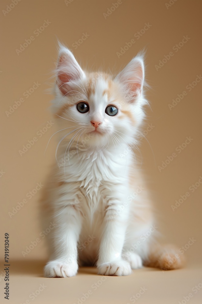 adorable light kitten isolated on light beige background