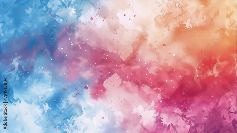Obraz premium Abstract watercolor painting with blue, pink, and orange hues, conveying a sense of movement and energy, ideal for contemporary interior design projects.