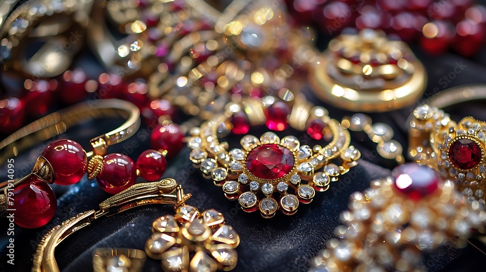 Female fashion accessories in red and gold Female fashion accessories in red and gold