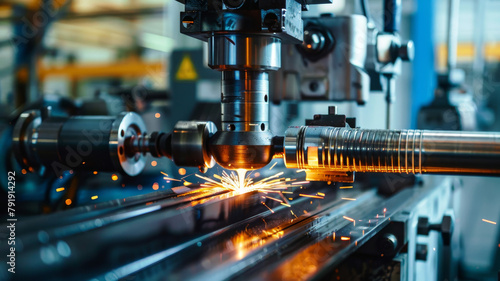 A robot is welding a metal pipe in a factory.