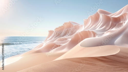   A painting of a beach with an incoming wave from the water and an outgoing wave from the sand photo